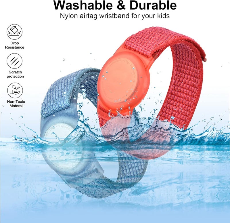 FNCOLL 2 Pack Kids Wristband for AirTag, Nylon Watch Band GPS Tracker Holder Protective Case Compatible with Apple Air Tag, Adjustable Anti-lost Bracelet for Toddler Baby Children Elders - Image 2